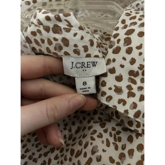 J. Crew Short Sleeve Collared Brown Cheetah Print Mini Dress Career Preppy Sz 8 - Picture 8 of 10